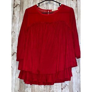 Pebble & Stone Red Layered Tiered Blouse Shirt Size Medium